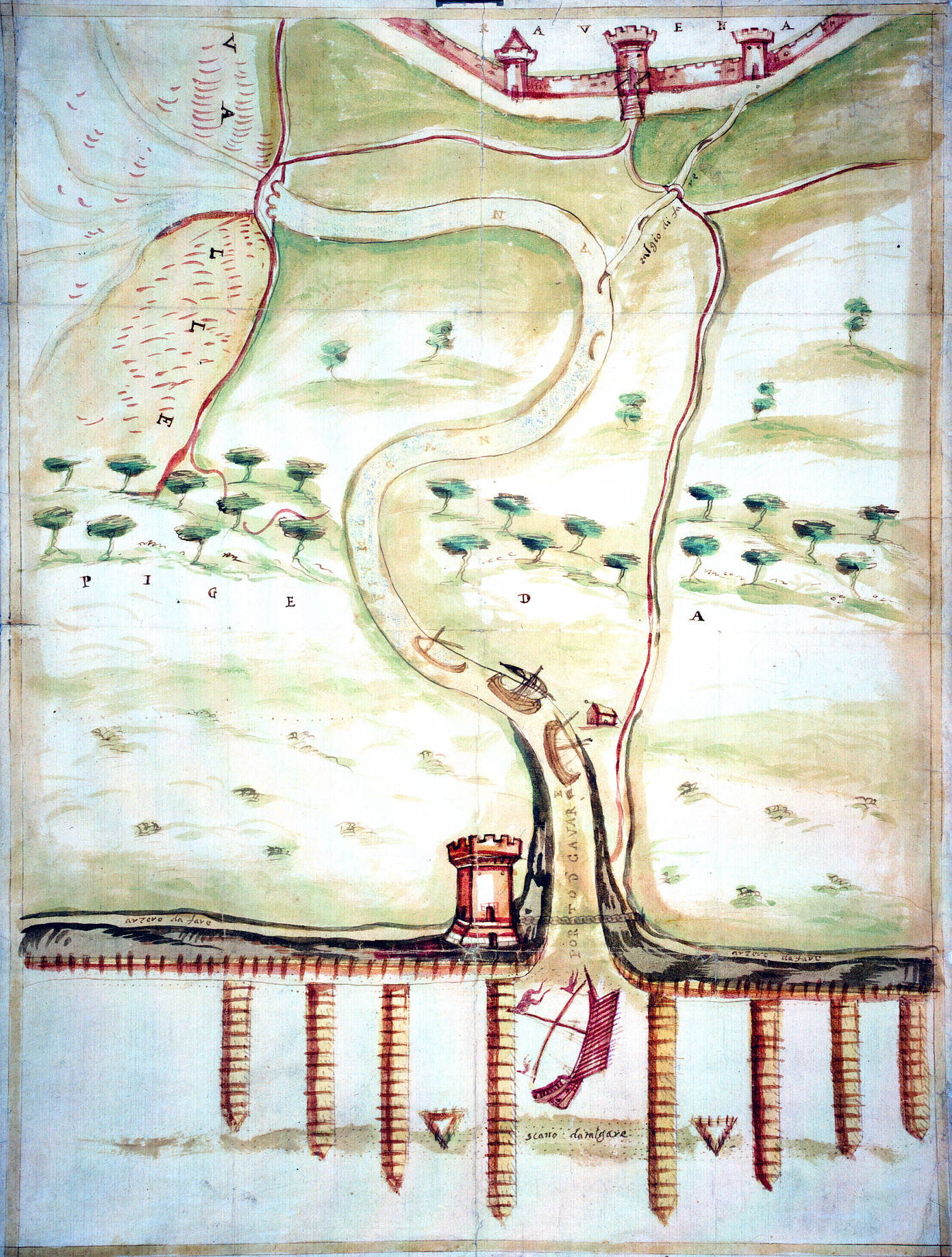 Porto Candiano e suo circondario con torre sulla destra
autore: ignoto
data: XVI secolo