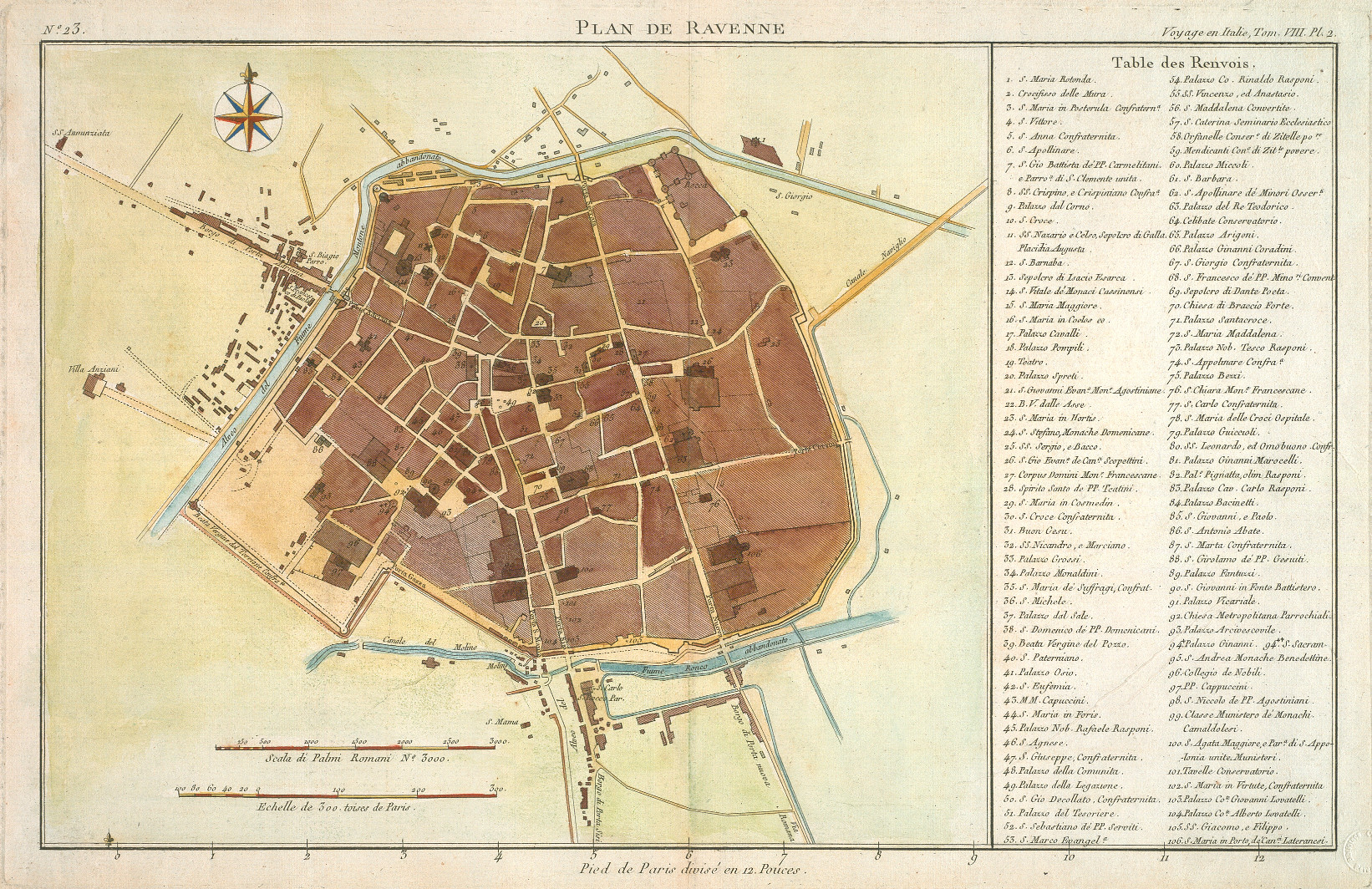 Plan de Ravenne
autore: ignoto
data: 1790
dimensioni: cm 22x36
contenuta in: J-J de La Lande, Voyage en Italie, VII, Desaint, Paris 1786